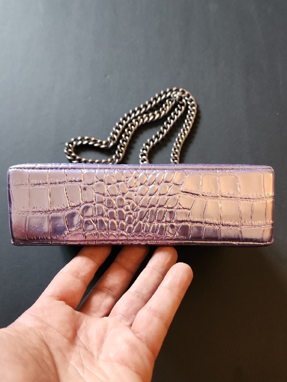 Kurt Geiger London Mini Brixton Shoulder Bag. Croc-Embossed Chain. - Picture 12 of 16